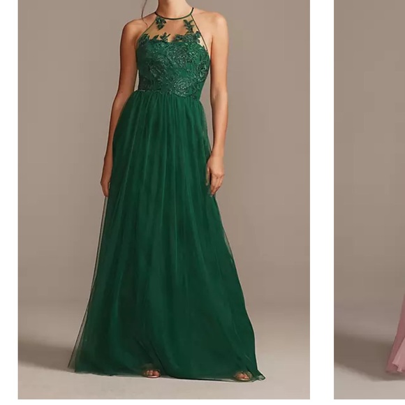 David’s Bridal high-neck embroidered soft net bridesmaid dress - Picture 1 of 7